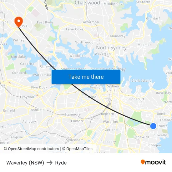 Waverley (NSW) to Ryde map
