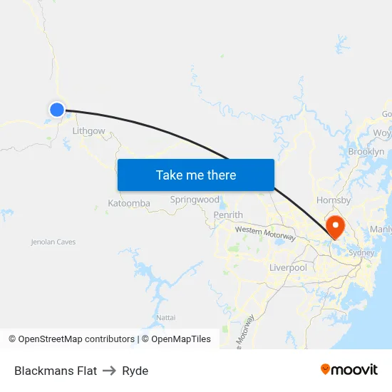 Blackmans Flat to Ryde map