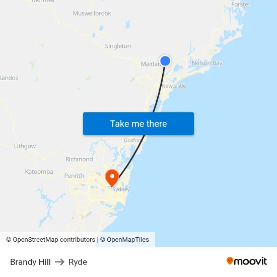 Brandy Hill to Ryde map
