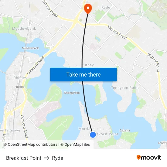 Breakfast Point to Ryde map