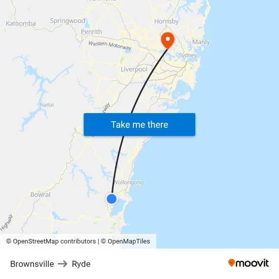 Brownsville to Ryde map