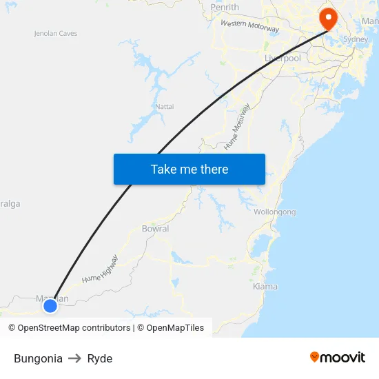 Bungonia to Ryde map