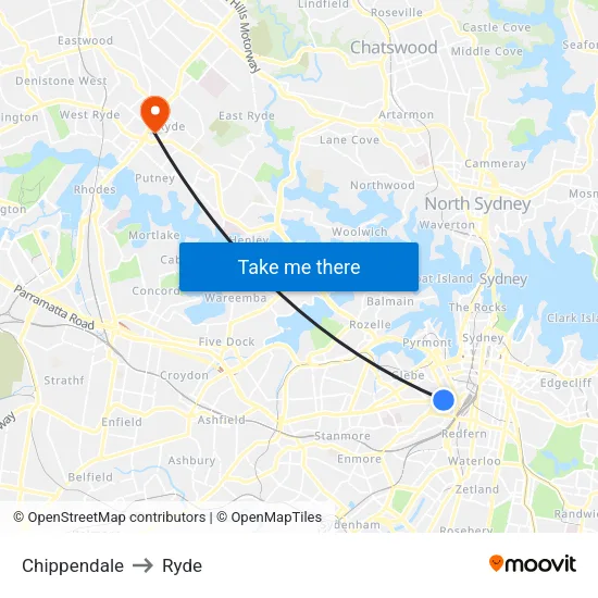 Chippendale to Ryde map