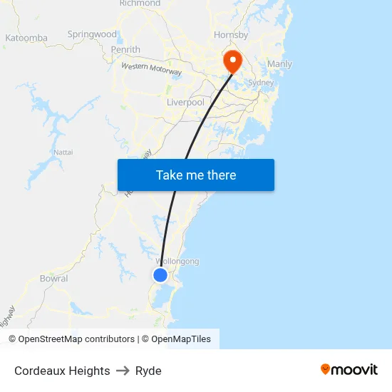 Cordeaux Heights to Ryde map