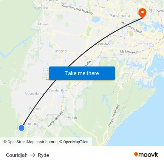 Couridjah to Ryde map