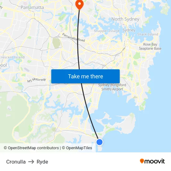 Cronulla to Ryde map
