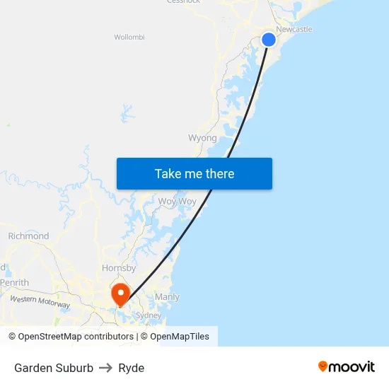 Garden Suburb to Ryde map
