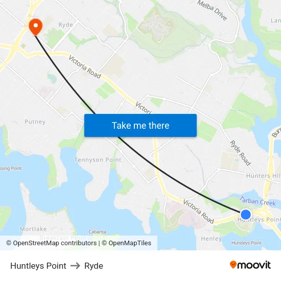 Huntleys Point to Ryde map
