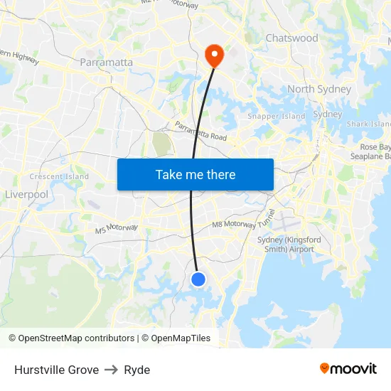 Hurstville Grove to Ryde map