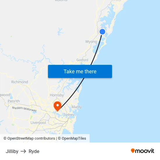 Jilliby to Ryde map