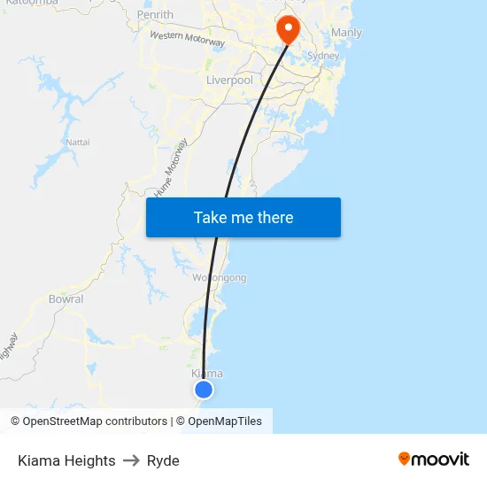 Kiama Heights to Ryde map