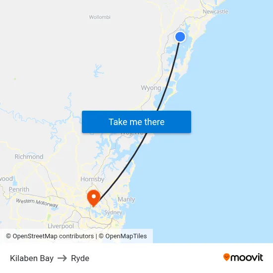 Kilaben Bay to Ryde map