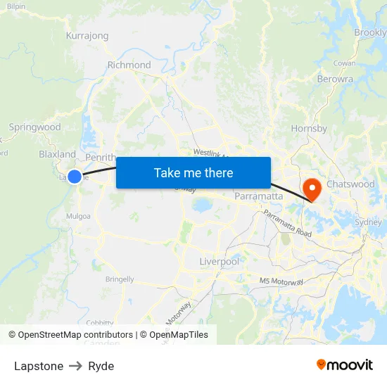 Lapstone to Ryde map