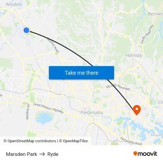 Marsden Park to Ryde map