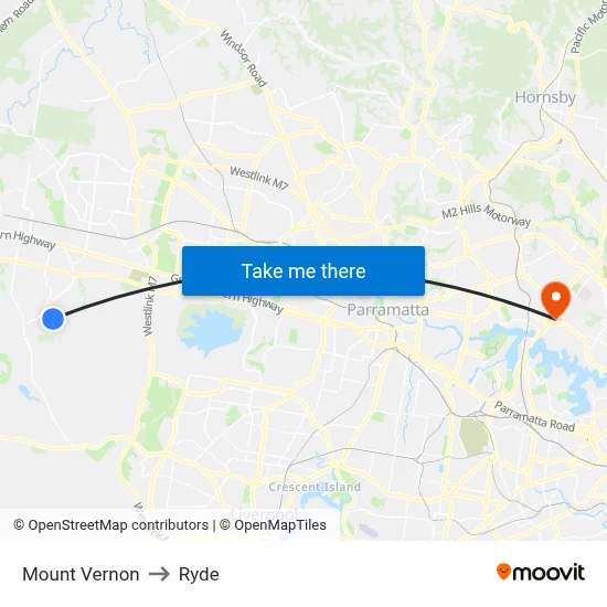 Mount Vernon to Ryde map