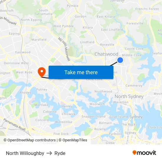 North Willoughby to Ryde map