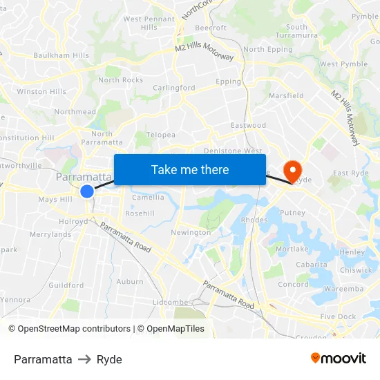 Parramatta to Ryde map