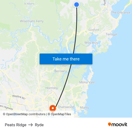 Peats Ridge to Ryde map