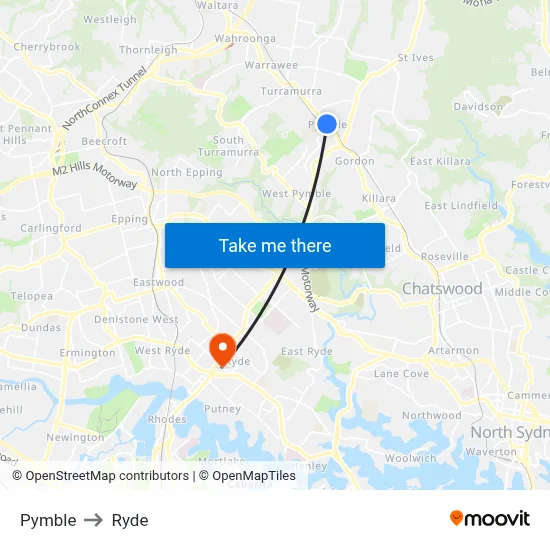 Pymble to Ryde map