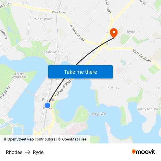 Rhodes to Ryde map
