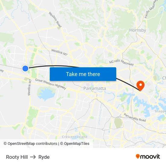 Rooty Hill to Ryde map