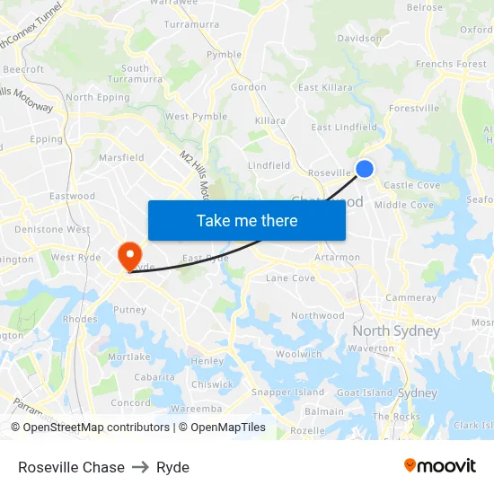 Roseville Chase to Ryde map