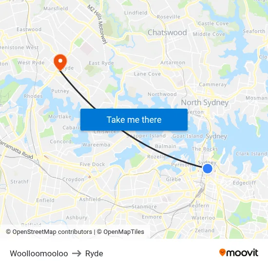 Woolloomooloo to Ryde map