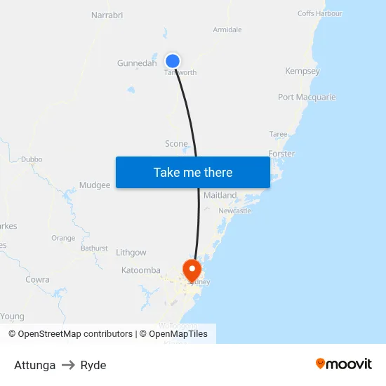 Attunga to Ryde map