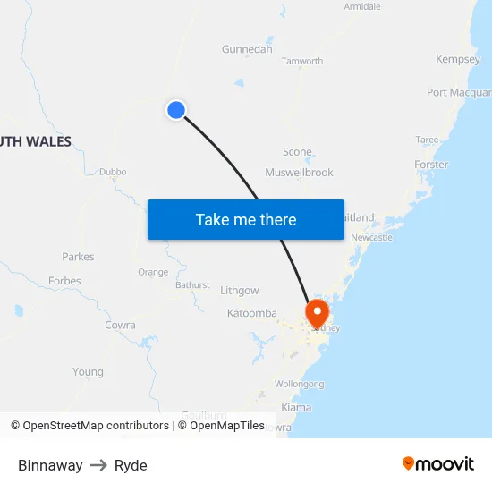 Binnaway to Ryde map