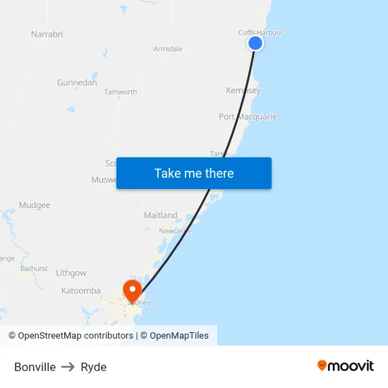 Bonville to Ryde map