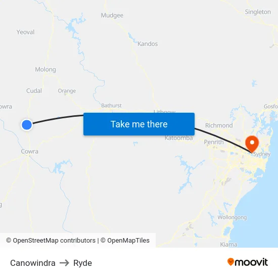 Canowindra to Ryde map