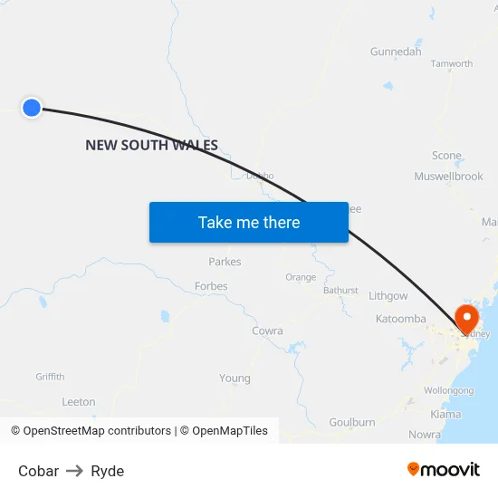 Cobar to Ryde map