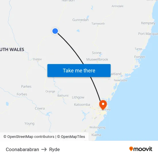 Coonabarabran to Ryde map
