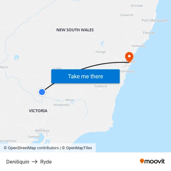 Deniliquin to Ryde map