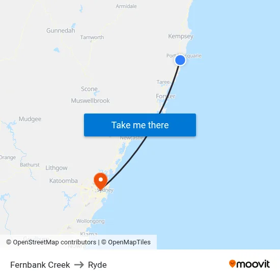 Fernbank Creek to Ryde map