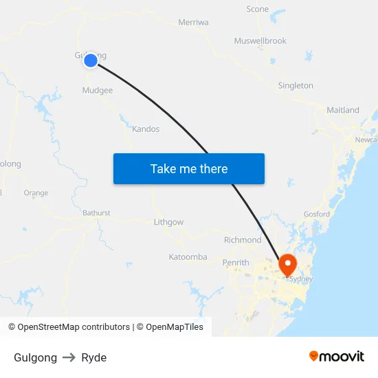 Gulgong to Ryde map