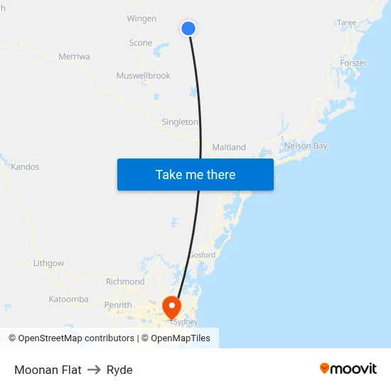 Moonan Flat to Ryde map