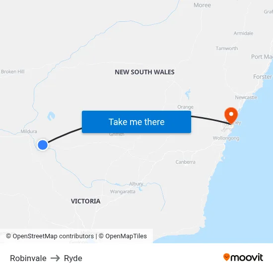 Robinvale to Ryde map