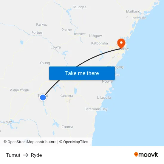 Tumut to Ryde map