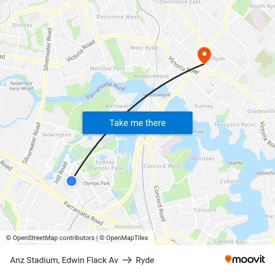 Anz Stadium, Edwin Flack Av to Ryde map
