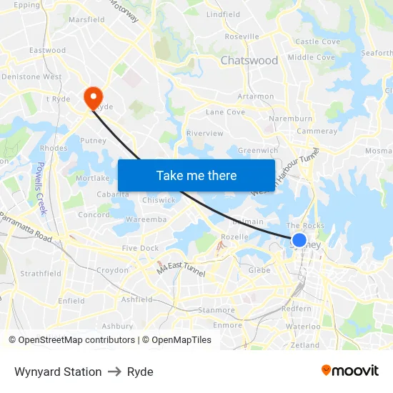 Wynyard Station to Ryde map