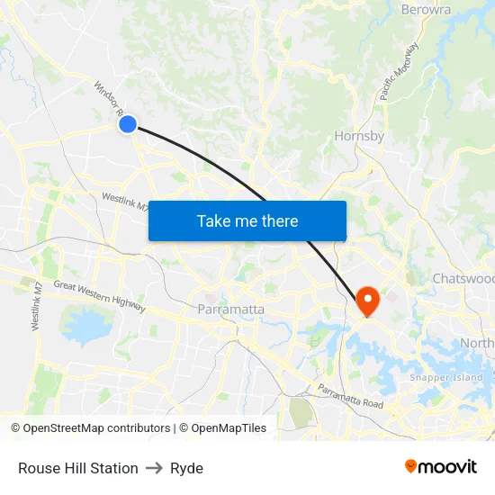 Rouse Hill Station to Ryde map