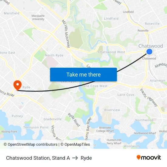 Chatswood Station, Stand A to Ryde map
