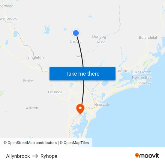 Allynbrook to Ryhope map