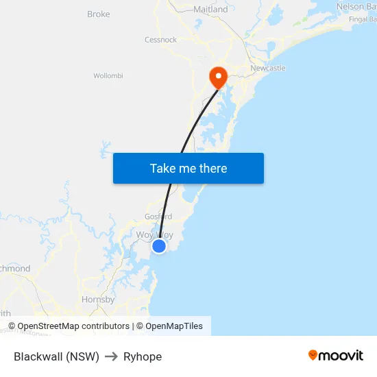 Blackwall (NSW) to Ryhope map