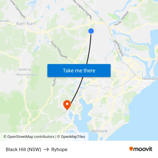 Black Hill (NSW) to Ryhope map