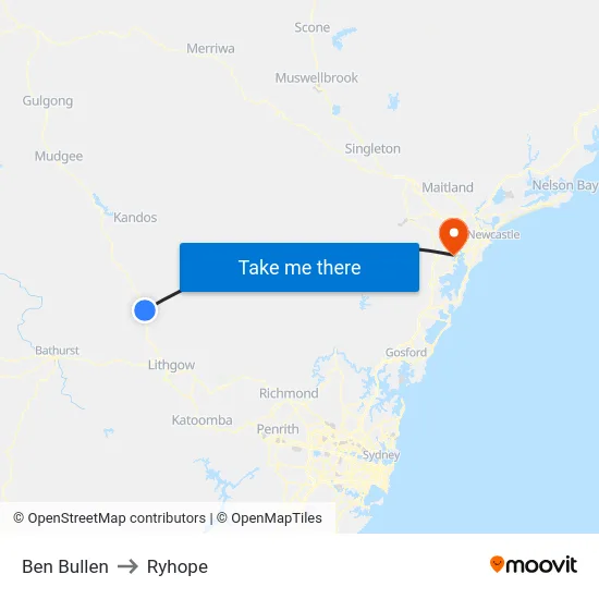 Ben Bullen to Ryhope map