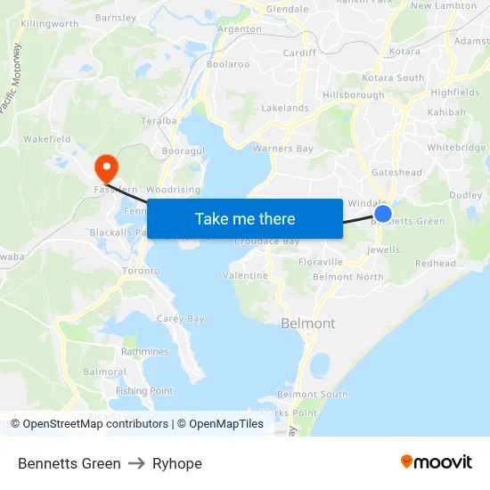 Bennetts Green to Ryhope map