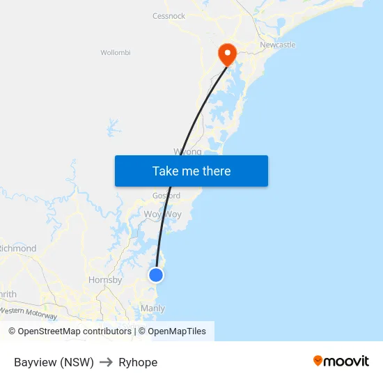 Bayview (NSW) to Ryhope map
