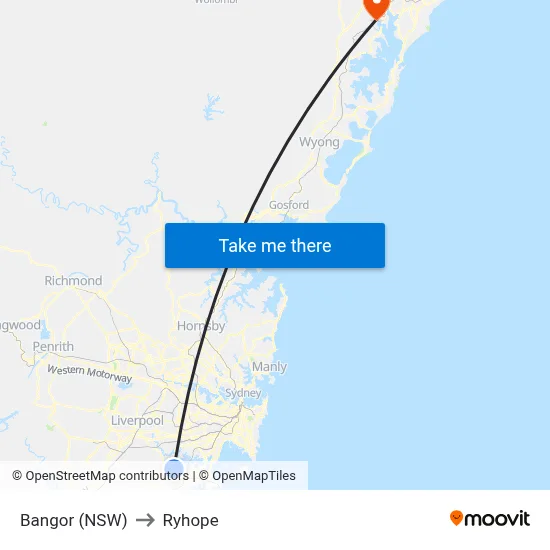 Bangor (NSW) to Ryhope map